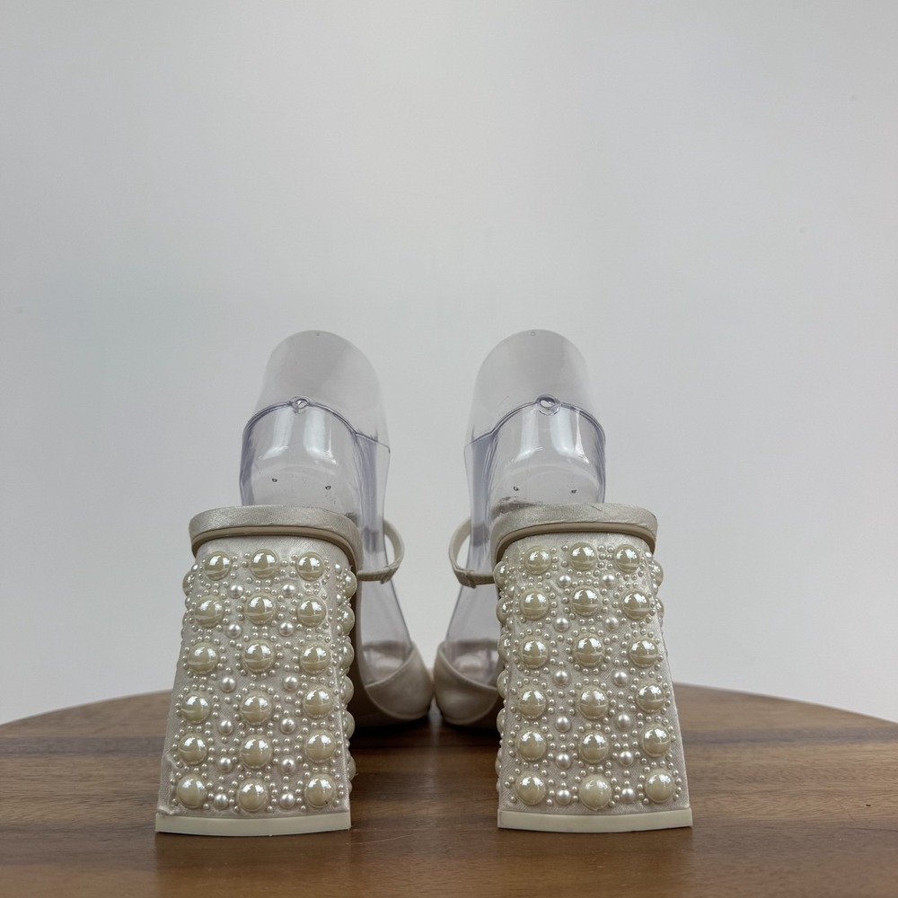 New Womens Dolce Vita Jemmy Pearl Ivory Square Toe Slide Heel Sandals Size 8.5 M - Picture 7 of 9